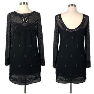 Free People Beaded Black Embroidered Dress